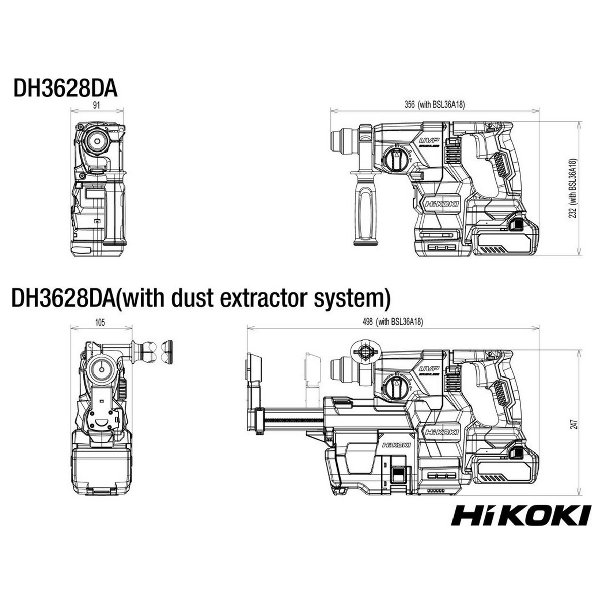 DH3628DAW2Z - HiKOKI DH3628DAW2Z SDS-Plus 36V batteridriven slagborrmaskin - Bild 10