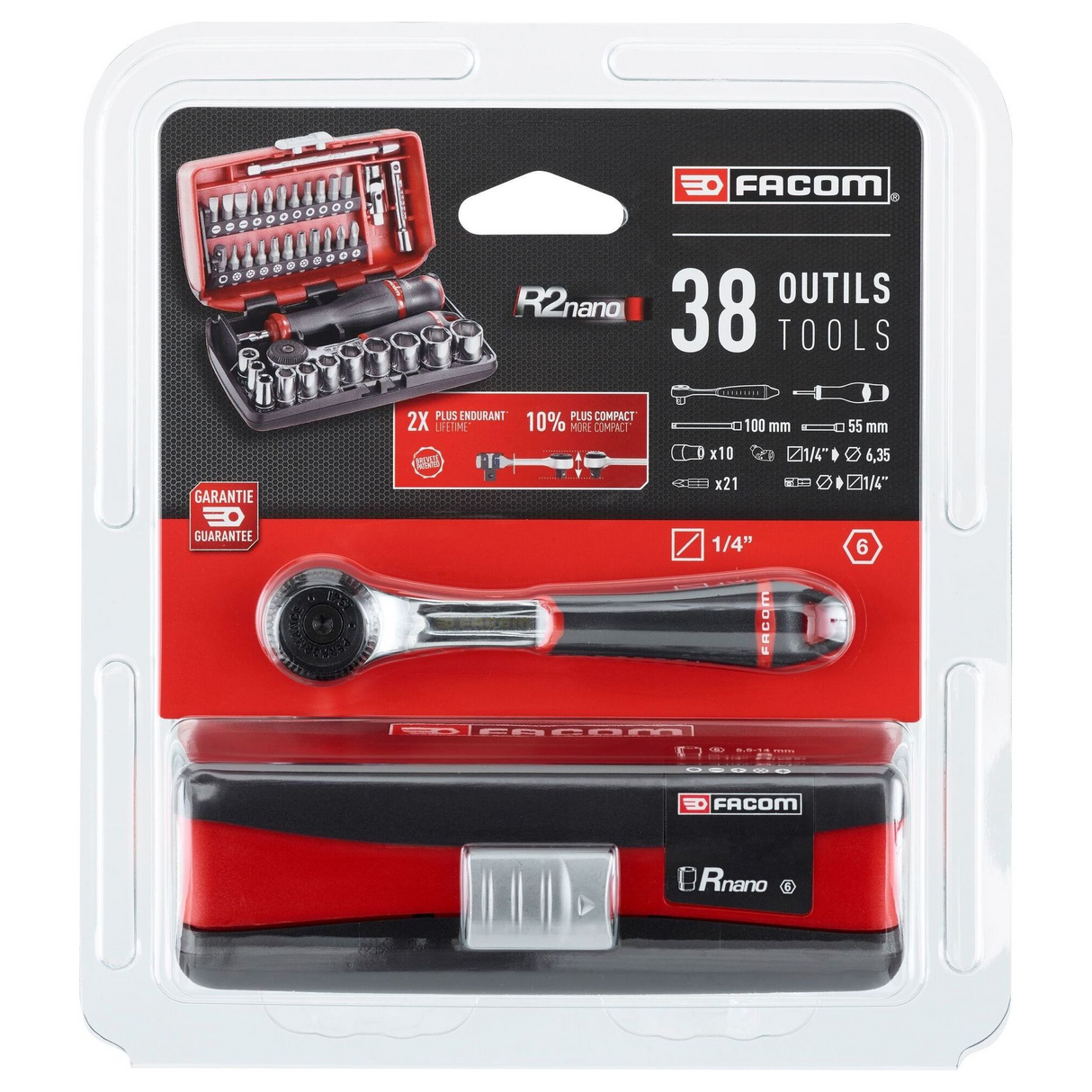 R2NANOPB - Facom R2NANOPB 1/4" hylsnyckelsats 38 delar - Bild 9