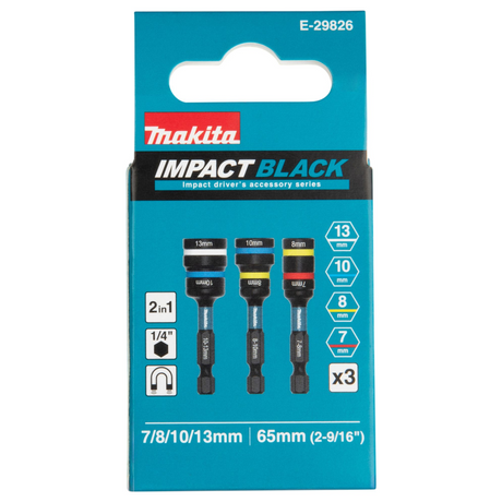 E-29826 - Set Bussole 2 in 1 Impact Black Makita E-29826 3pz Codolo 1/4" Hex - Immagine 3