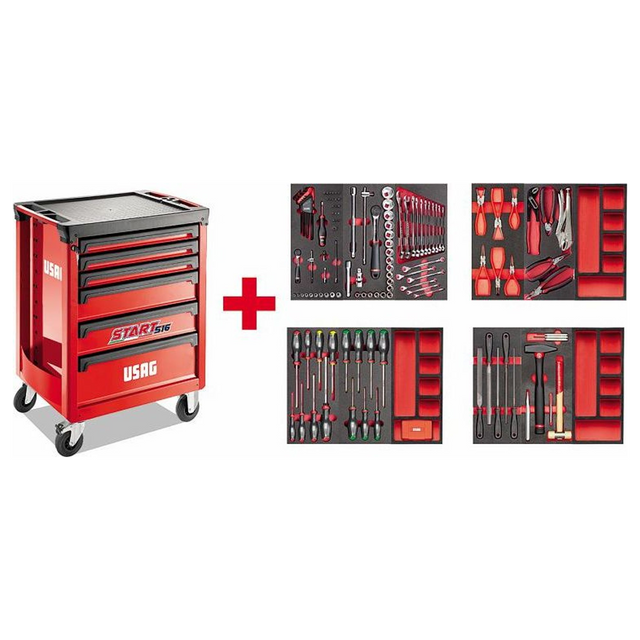 U05160628 - Tool Trolley USAG START 516 ST6MM with Assortment 156 pcs